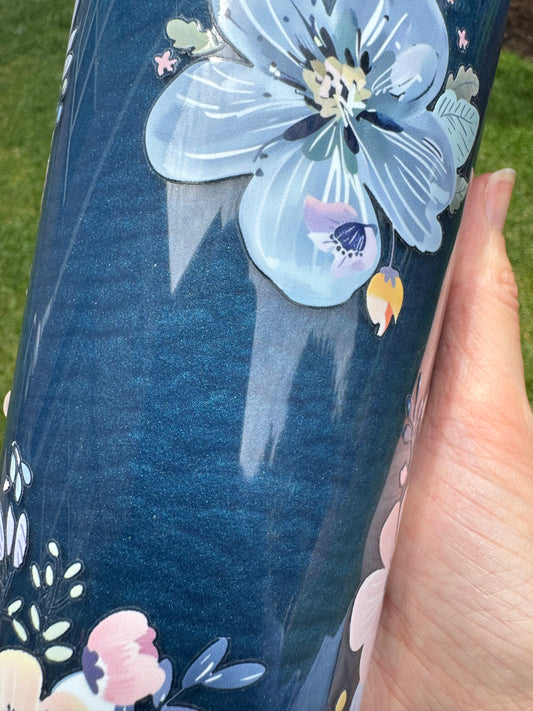 *Ready-to-Ship* 24oz Acrylic Tumbler - Blue and Pink Flowers