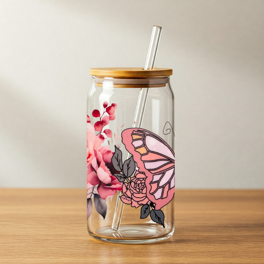 Pink Butterfly and Flowers