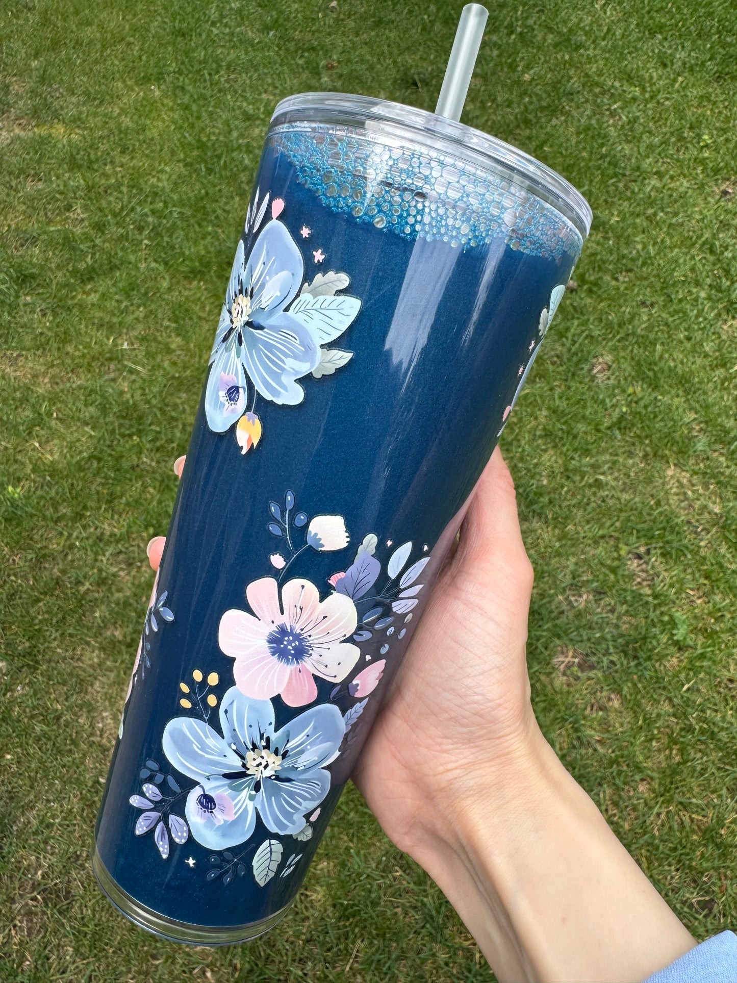 *Ready-to-Ship* 24oz Acrylic Tumbler - Blue and Pink Flowers