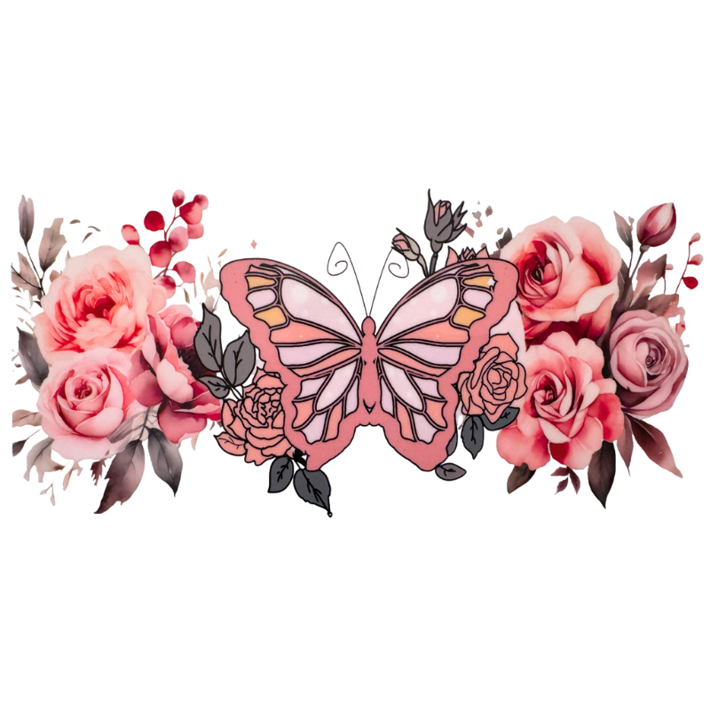 Pink Butterfly and Flowers