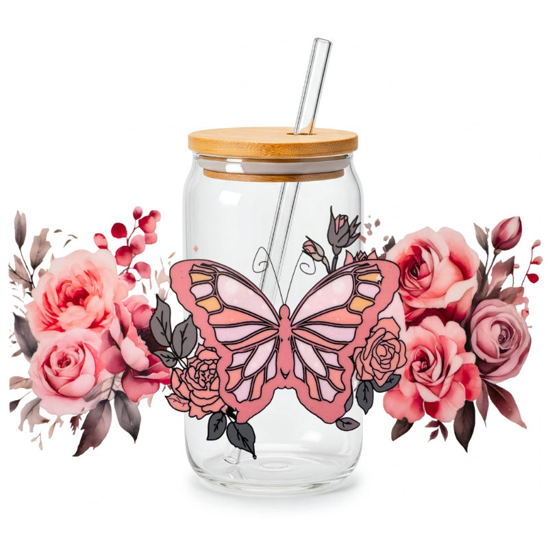 Pink Butterfly and Flowers